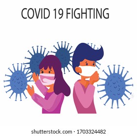 vector people are wearing masks to avoid the corona virus that is happening in a flat design style
