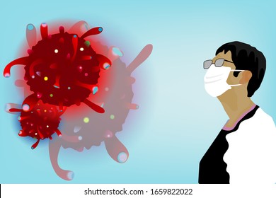 Vector people wearing white masks and light colored germ cell backgrounds.