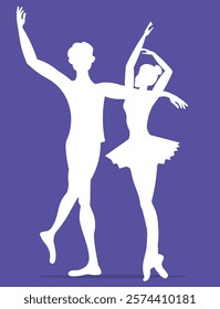 Vector people.Ballet dancers icon. White silhouette of a ballet couple. A ballet couple dances ballet.  Vector illustration isolated