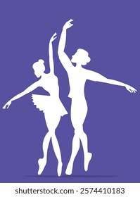 Vector people.Ballet dancers icon. White silhouette of a ballet couple. A ballet couple dances classical ballet. Vector illustration isolated