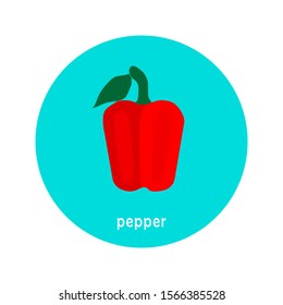 Vector pepper icon isolated on white background.  Flat blue circle icon with vegetable. Healthy food. 