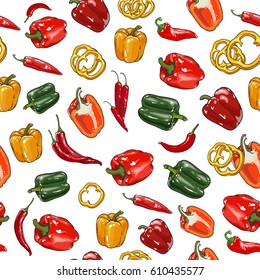 Vector pepper pattern. Isolated on white background. Repeat pattern.