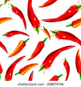 Vector pepper seamless pattern, summer composition of red chili pepper, orange, red and green color of your fantasies! handiwork.