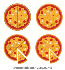 Vector pepperoni pizza slice. Fast food Illustration