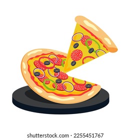 Vector pepperoni pizza with slice. Fast food Illustration. Vector EPS10