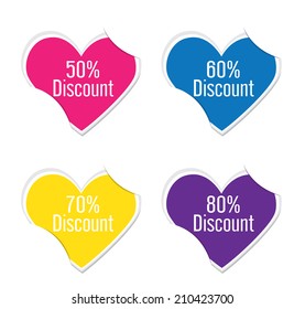 Vector - percent discount sign icon valentine heart stickers.  