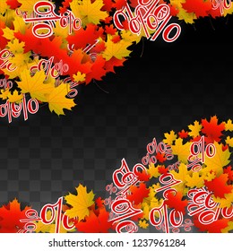 Vector Percentage Sign and Autumn Leaves Confetti on Transparent Background. Percent Sale Background. Business, Economics, Finance Print. Discount Illustration. Promotion poster. Black Friday Banner.  - Powered by Shutterstock - Get 15% off with code: PIKWIZARD15