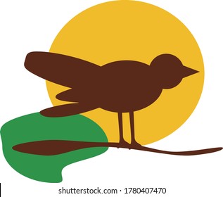 Vector de un pájaro encaramado en una rama con un sol en el fondo. Para usar como icono, logotipo, ilustración o fondo.