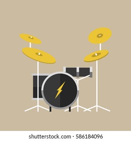 Vector percussion musical instruments drumkit in flat style classical orchestral concert stage traditional national drum cartoon graphic design element vector illustration.