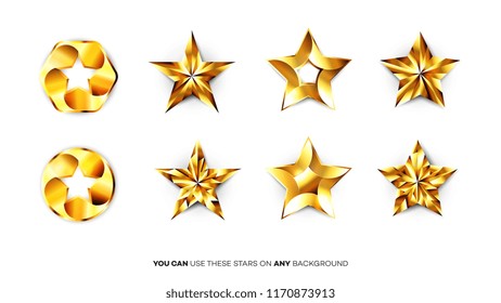 Vector Perfect Glossy Golden Stars. Template For Christmas, Award Or Five Stars Rating Design.