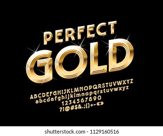 Vector Perfect Gold Alphabet Letters, Numbers and Symbols. Chic sparkling Font