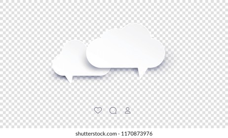 Vector Perfect Paper Style Speech Bubbles. Blank Isolated 3D Paper Stickers On Transparent Background.