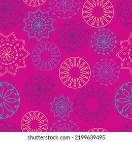 Vector. Perforated bright patterns Papel Picado pattern on a colored background. Hispanic Heritage Month. Polygonal seamless pattern for web banner, poster, cover, splash, social network.