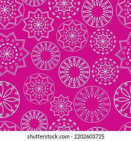 Vector. Perforated bright patterns Papel Picado pattern on a colored background. Hispanic Heritage Month. Polygonal seamless pattern for web banner, poster, cover, splash, social network.