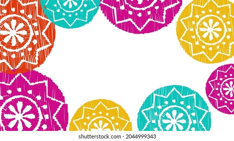 Vector. Perforated color patterns, hand-drawn Papel Picado pattern. Hispanic Heritage Month. Polygonal pattern for web banner, poster, cover, splash, social network. Line sketch.