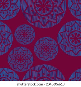 Vector. Perforated color patterns, hand-drawn Papel Picado pattern. Hispanic Heritage Month. Seamless pattern for web banner, poster, cover, splash, social network. Linear sketch. Blue and red.