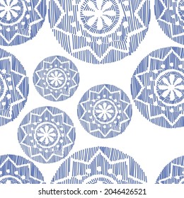 Vector. Perforated color patterns, hand-drawn Papel Picado pattern. Hispanic Heritage Month. Seamless pattern for web banner, poster, cover, splash, social network. Linear sketch. Blue and white.