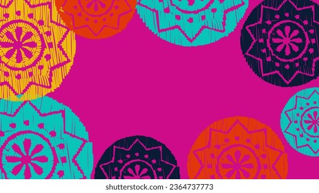 Vector. Perforated color patterns, hand-drawn Papel Picado pattern. Hispanic Heritage Month. Floral pattern for web banner, poster, cover, splash, social network with copy space for your text.  