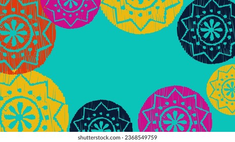 Vector. Perforated color patterns, hand-drawn Papel Picado pattern. Hispanic Heritage Month. Floral pattern for web banner, poster, cover, splash, social network with copy space for your text.  