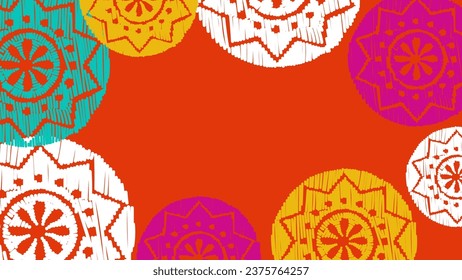 Vector. Perforated color patterns, hand-drawn Papel Picado pattern. Hispanic Heritage Month. Floral pattern for web banner, poster, cover, splash, social network with copy space for your text.  