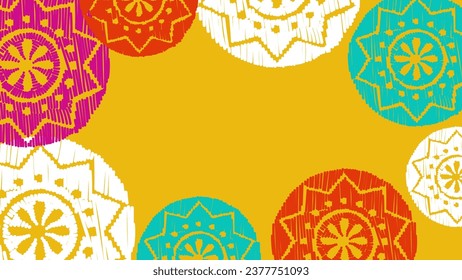 Vector. Perforated color patterns, hand-drawn Papel Picado pattern. Hispanic Heritage Month. Floral pattern for web banner, poster, cover, splash, social network with copy space for your text.  