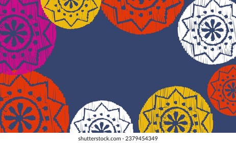 Vector. Perforated color patterns, hand-drawn Papel Picado pattern. Hispanic Heritage Month. Floral pattern for web banner, poster, cover, splash, social network with copy space for your text.  