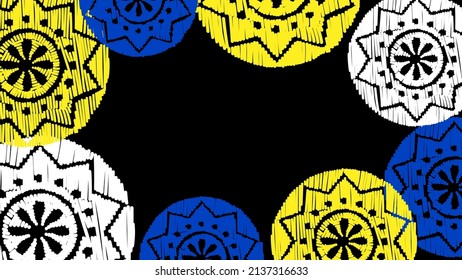 Vector. Perforated ethnic pattern, hand-drawn Papel Picado pattern. Hispanic Heritage Month. Polygonal pattern for web banner, poster, cover, splash, social network. Line sketch. Yellow and blue.