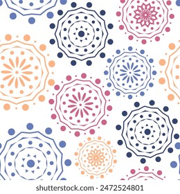 Vector. Perforated geometric patterns Papel Picado pattern. Hispanic Heritage Month. Polygonal seamless pattern for poster, cover, social network; for textiles, wallpaper, packaging, wrapping paper.