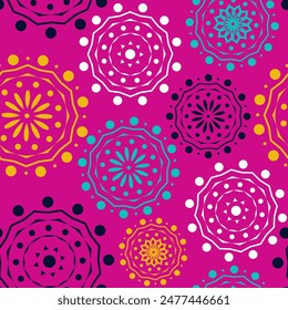 Vector. Perforated geometric patterns Papel Picado pattern. Hispanic Heritage Month. Polygonal seamless pattern for poster, cover, social network; for textiles, wallpaper, packaging, wrapping paper.