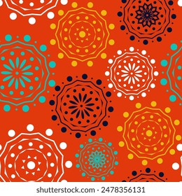 Vector. Perforated geometric patterns Papel Picado pattern. Hispanic Heritage Month. Polygonal seamless pattern for poster, cover, social network; for textiles, wallpaper, packaging, wrapping paper.