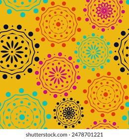 Vector. Perforated geometric patterns Papel Picado pattern. Hispanic Heritage Month. Polygonal seamless pattern for poster, cover, social network; for textiles, wallpaper, packaging, wrapping paper.