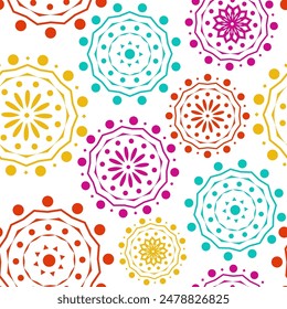 Vector. Perforated geometric patterns Papel Picado pattern. Hispanic Heritage Month. Polygonal seamless pattern for poster, cover, social network; for textiles, wallpaper, packaging, wrapping paper.