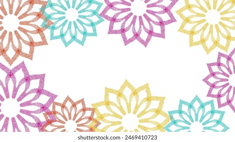 Vektorgrafik. Perforierte handgezeichnete Muster Papel Picado. In: National Hispanic Heritage Month. Blumenhintergrund mit Kopierraum für Text, für Web Banner, Poster, Cover, Splash, Social Network. Linienskizze.