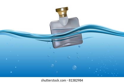 vector perfume bottle in fresh blue water, gradient mesh used