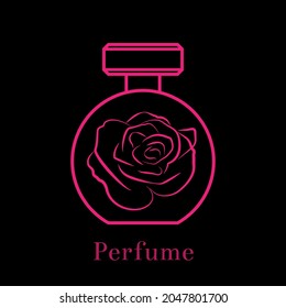 Vector perfume bottle logo. Line flat icon. Symbol of beauty, fashion, glamor. Floral design concept.