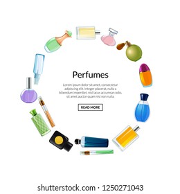 Vector perfume bottles in circle shape with place for text illustration