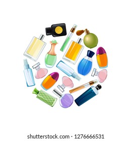 Vector perfume bottles in circle shape illustration