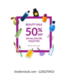 Vector perfume bottles frame with place for text illustration