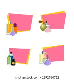 Vector perfume bottles stickers with place for text set illustration
