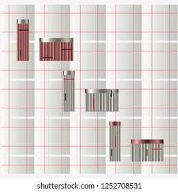 Vector perfume and cosmetic bottle design 3D aluminum silver shiny metal and calm red and black color abstract pattern on abstract cell background