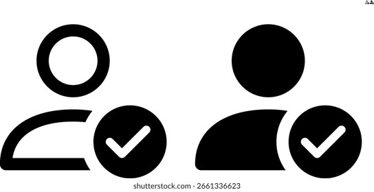 Persona de Vector con el ícono de la marca de verificación en el contorno y los estilos sólidos para la interfaz de usuario y el Diseño web, 48px, margen del 10%