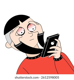 Vector of a person glued to their phone, ignoring rest. Highlights digital addiction and its impact. Perfect for projects on technology and mental health