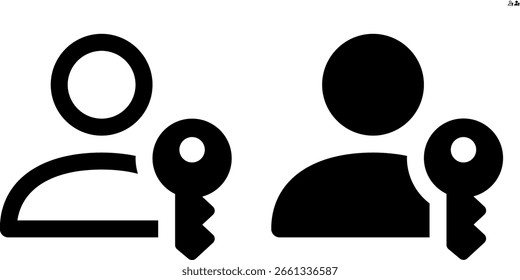Vector person with key icon in outline and solid styles for UI and web design, 48px, 10% margin