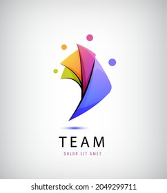 Vector person logo, teamwork. Love, support, 4 people together icon, concept. Hug and embrace, close friends together, child adoption, support, parent, mother, father, together, group