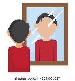 Vector of a person looking at themselves in the mirror. Self-reflection concept, identity, introspection, and personal growth. Perfect for psychology, motivation, or self-awareness themes and articles