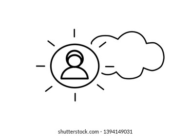 Vector. Person, plain design  illustration. Flat simple icon. Weather sign, sky. Sun rays and cloud.