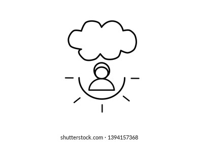 Vector. Person, plain design  illustration. Flat simple  icon. Weather sign, sky. Sun rays and cloud.