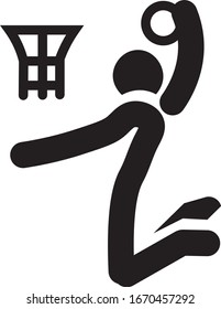 vector of person playing basketball, white background, jumping to the hoop.
