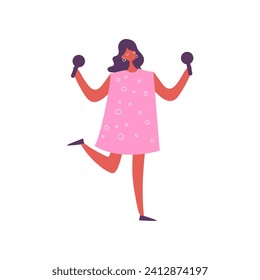 vector person pose in pink clothes studio
