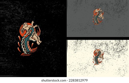 Vector of a person riding a horse in different settings and positions